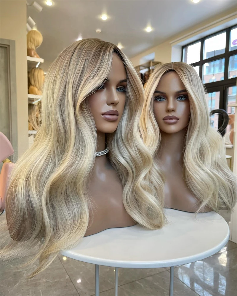 clearance-sale-wigs-ombre-blonde-with-short-ash-roots-glueless-lace-wigs-high-quality-futura-synthetic-mixed-human-hair-wig