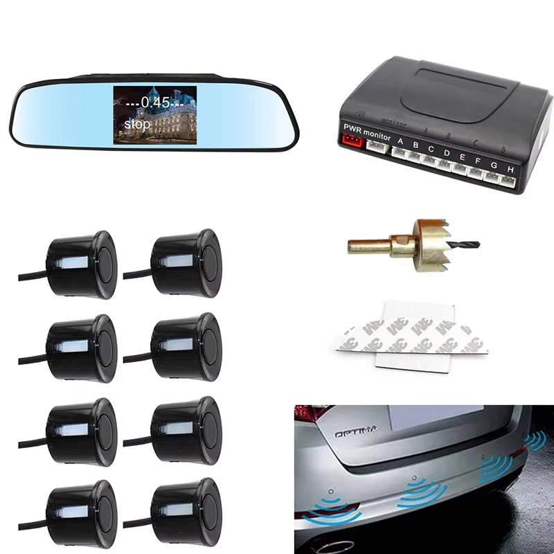 Hot Selling 4.3 Inch Car Mirror Display Monitor Reverse Camera With 8 Sensor Parking Sensor Kit for Car