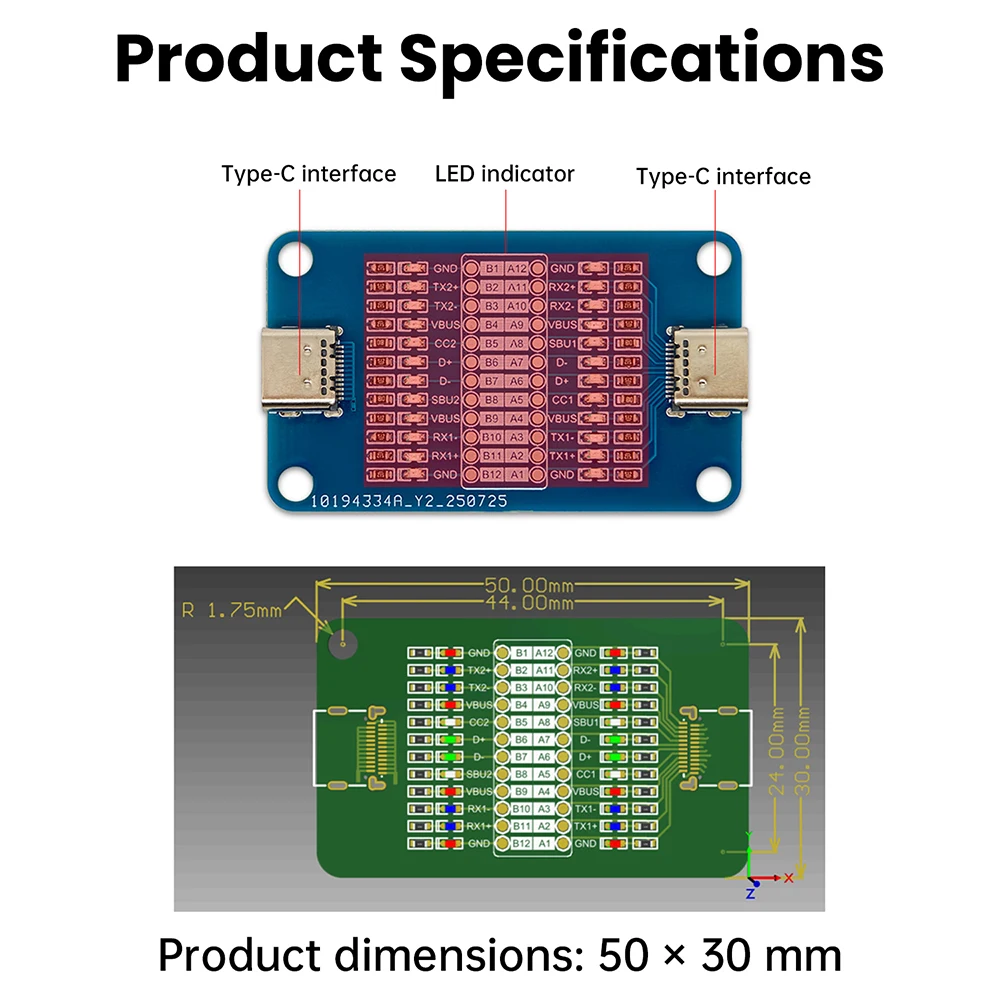 듀얼 헤드 타입-C 케이블 감지 모듈 24핀 완전 전도성 테스터(고속 충전 와이어용 LED... - 2