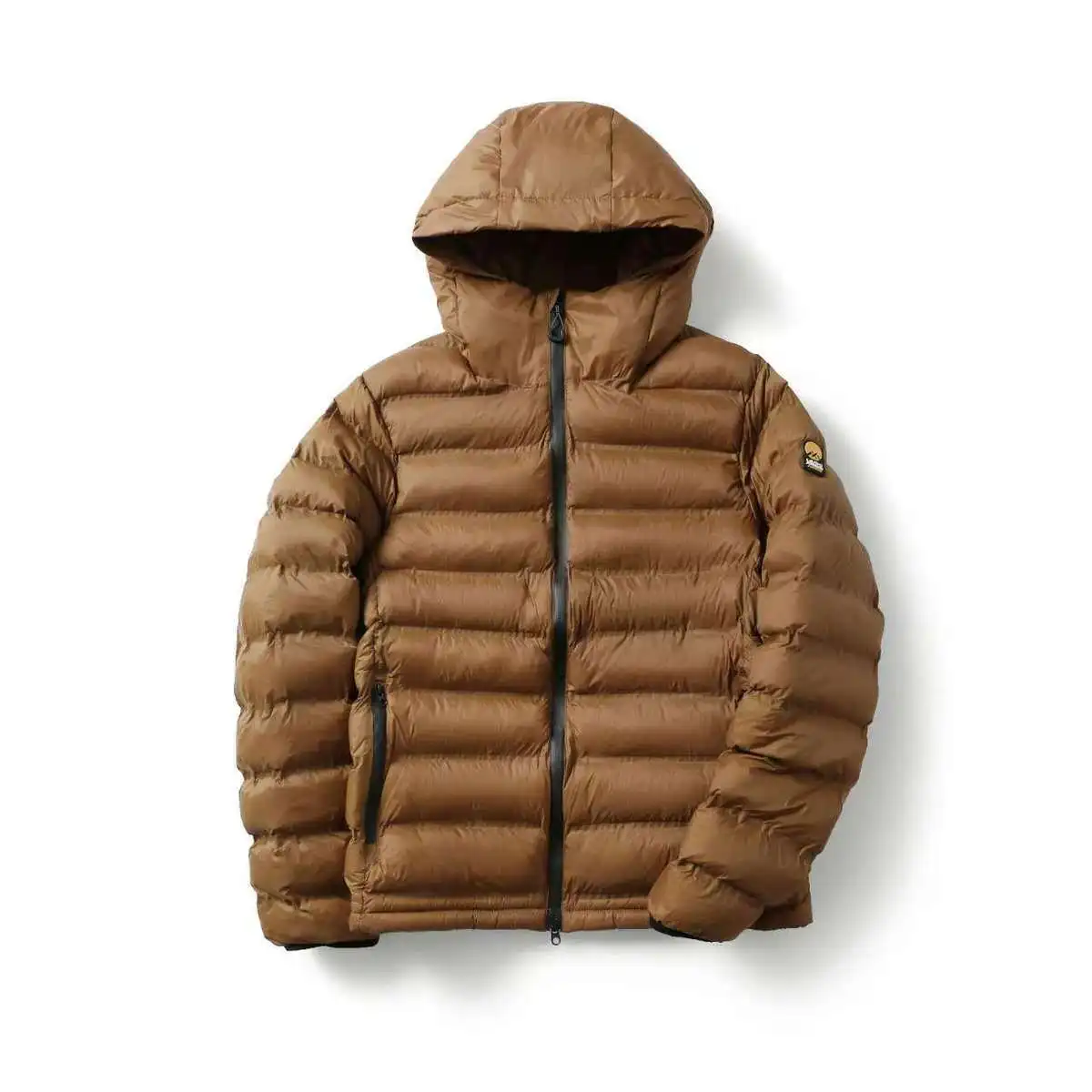 Italian Autumn Men's Solid Brown Hooded Puffer Jacket Breathable Portable Outdoor Winter Outer Coat Puffer Jacket Lightweight