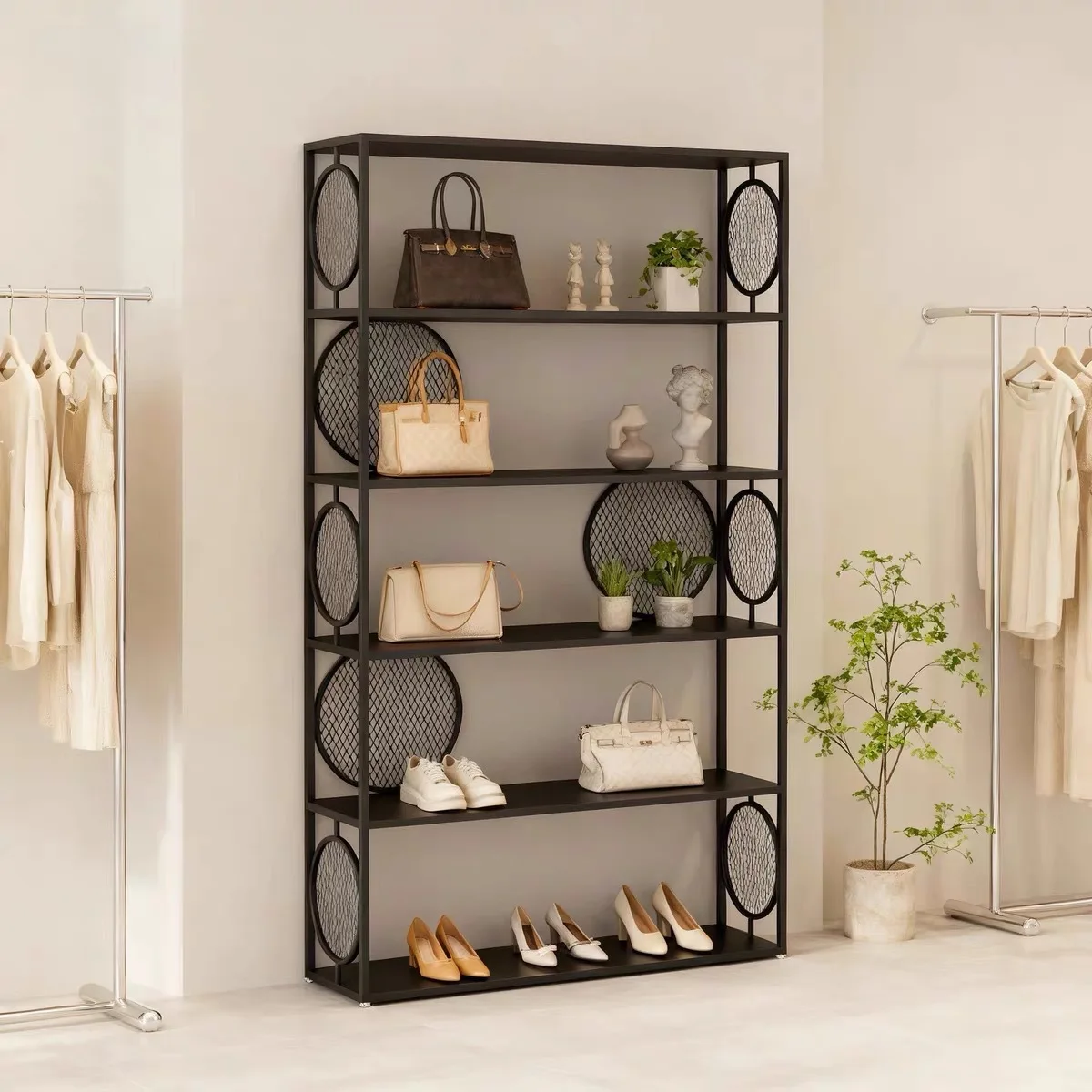 Display floor-to-ceiling simple bag display wrought iron multi-layer shoe store shelves