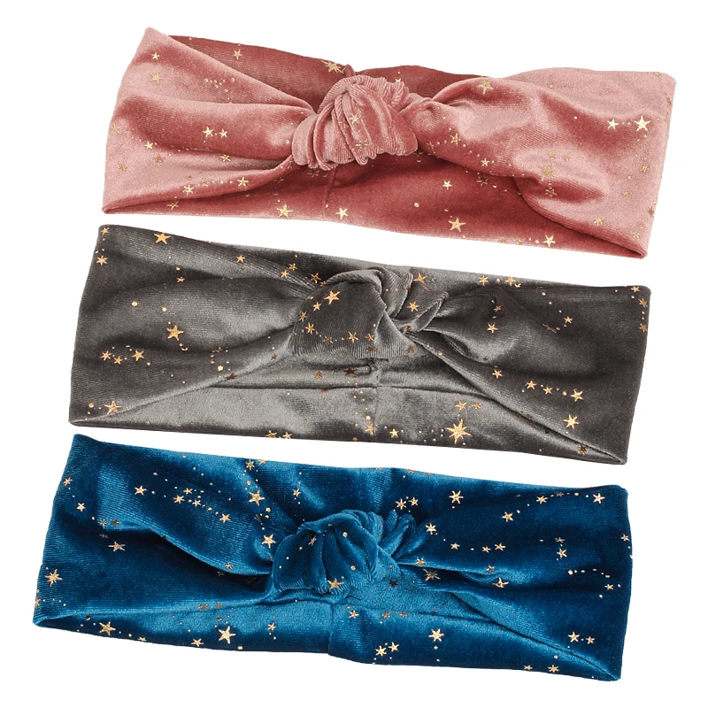 Women Velvet Bronzing Star knot Headbands Butterfly Casual Hair Accessories Stretch Knitted Hairband Elastic Fashion Hair Bands