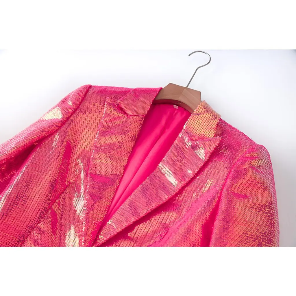 

Rose Pink Sequins BLING Blazer Shorts Set Spring Summer Fashion Two-Piece Suit Cool Flashing Women's Ensemble