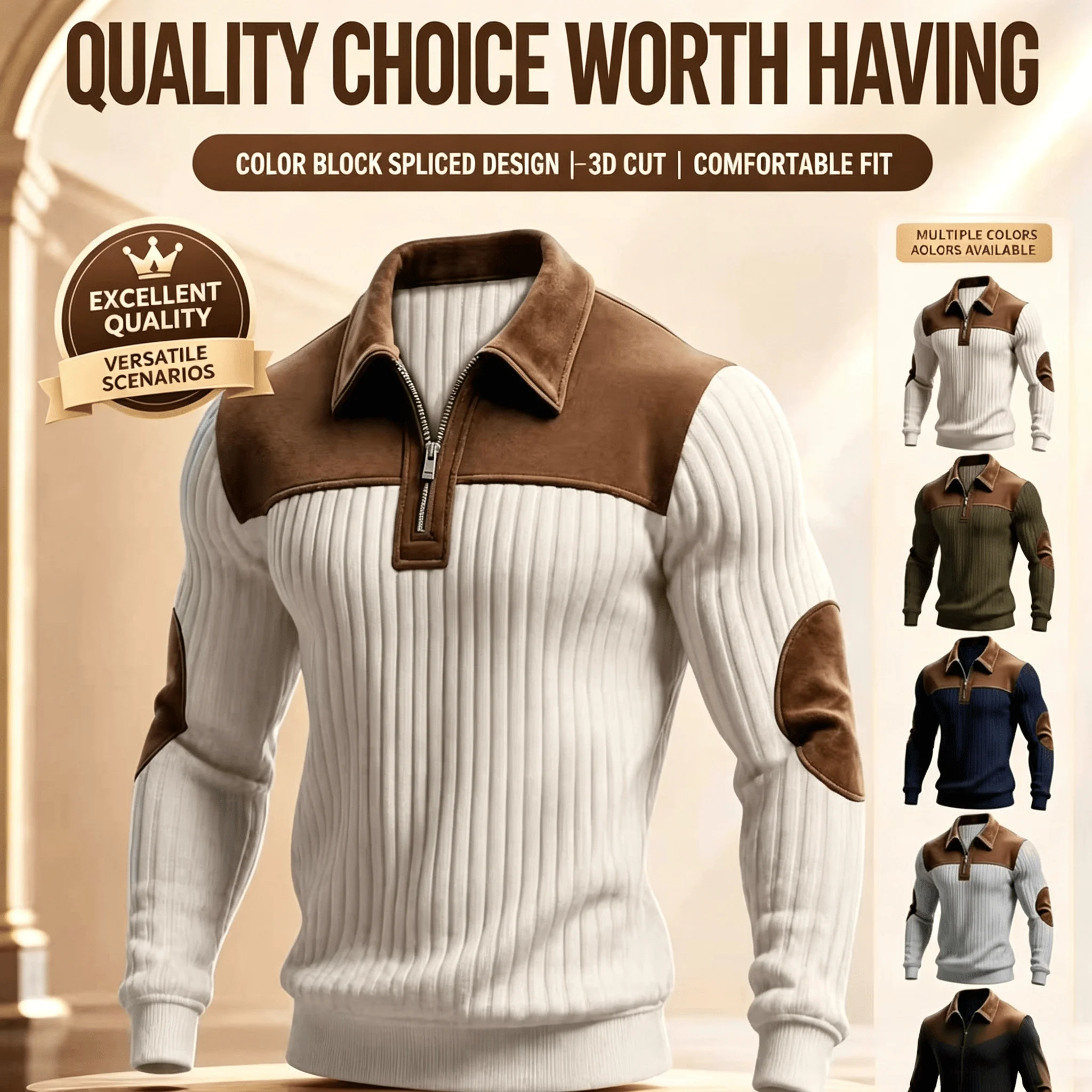 Spring and autumn solid color sports long-sleeved tops for men, fashionable and casual stand-up collar outdoor men's pullover