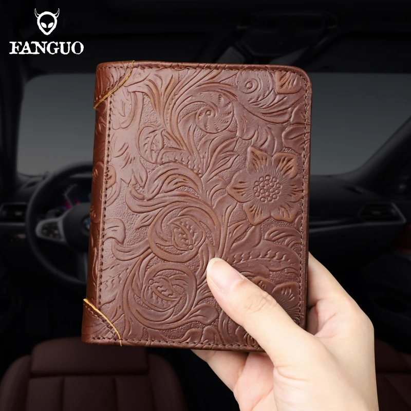 2023 New Men's Genuine Leather Wallet Business Purse Card Holder Transparent Windows Bank Note Fold Wallet