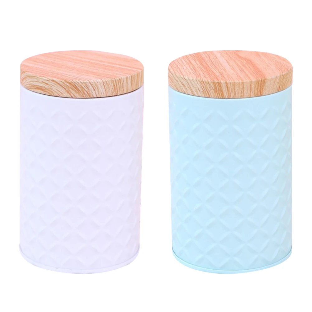 

Tea Canister Storage Container Iron Tin Can Sealing C Wooden Pattern Tea Box Kitchen ganizer Food Storage Household Item