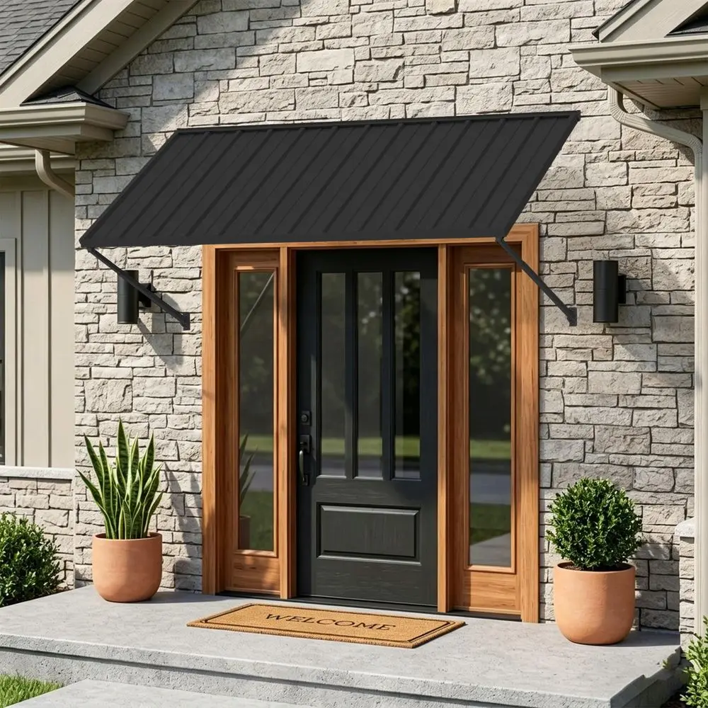 

10 8 Ft Patio Awning, Retractable Sun Shade Awning with Manual Crank Handle, Manual Aluminum Deck Awning for Patio Balcony Yard