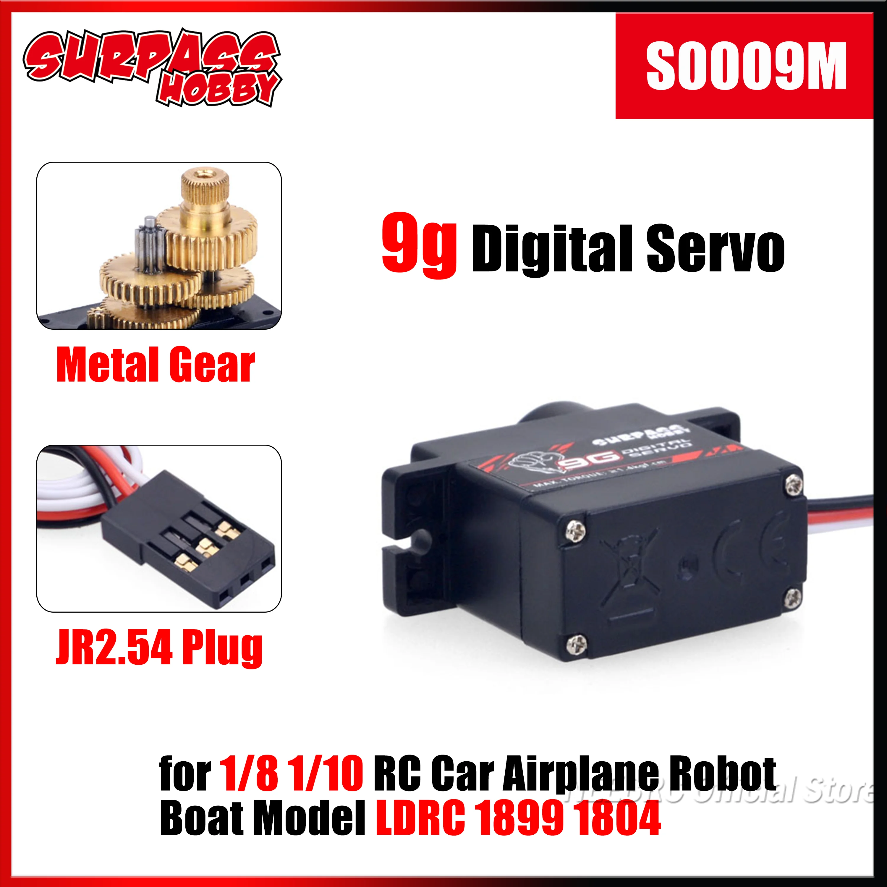 SURPASS HOBBY S0009M Servo numérique 9G 1,4 kg à engrenages métalliques 4,8 V ~ 6 V pour voiture RC 1/8 1/10, avion, robot, bateau modèle LDRC 1899 1804