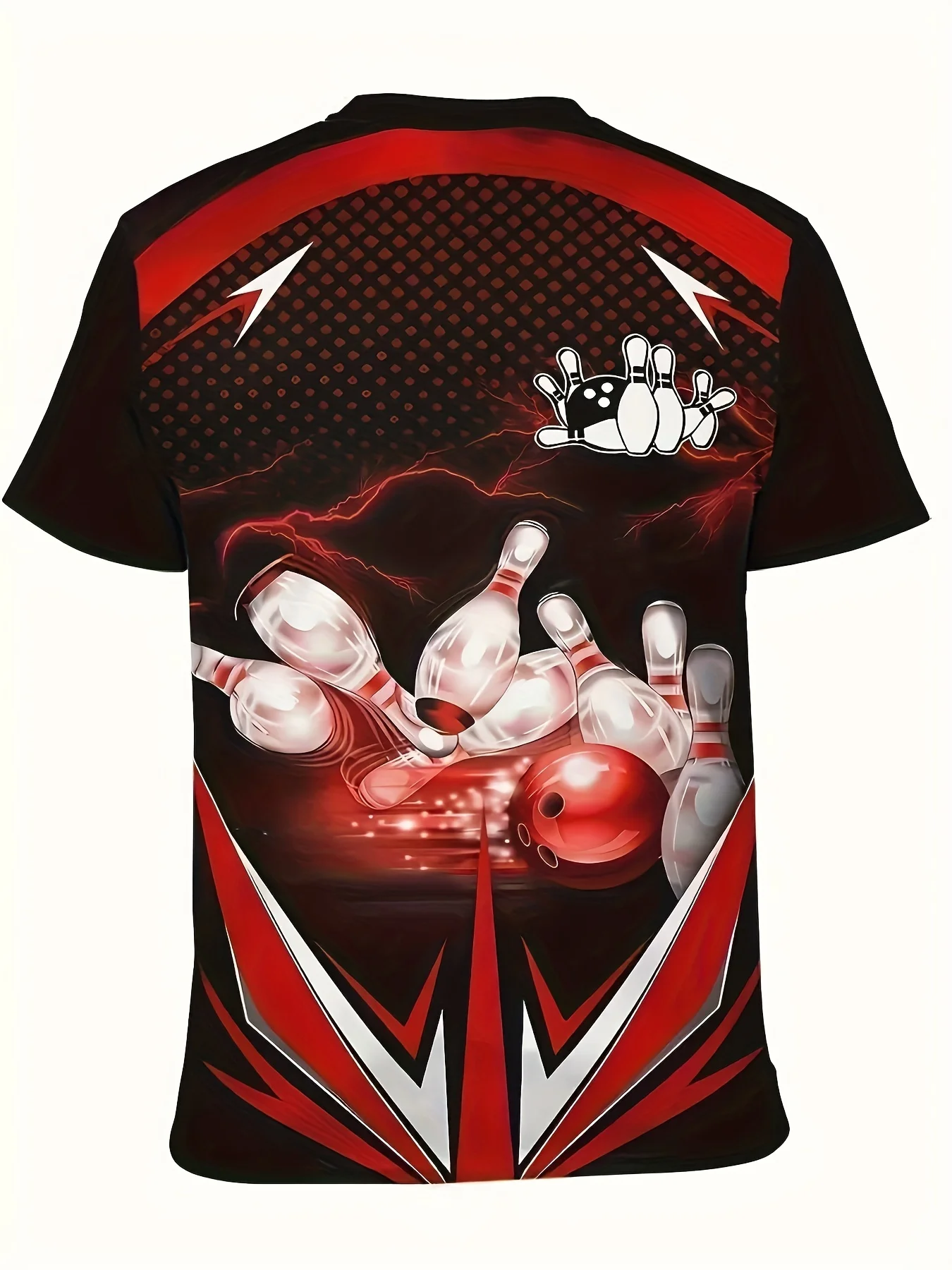 Men's short-sleeved crew neck T-shirt with a bowling theme - Slightly stretchy, suitable for leisure and sports in summer