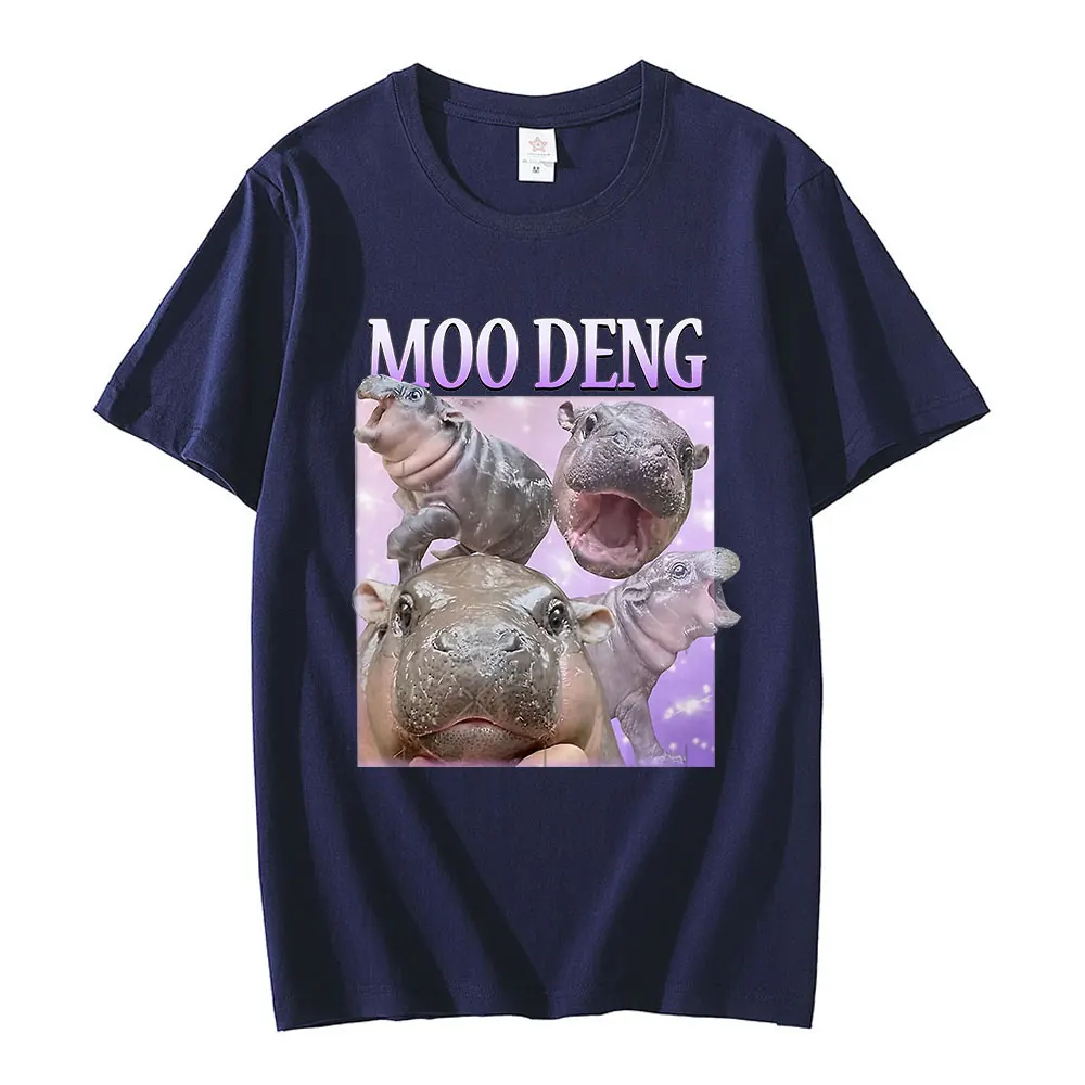 Moo Deng Cute Baby Hippo Funny Meme Graphic T-shirt Men Women Cotton Casual T-shirt Fashion Kawaii Oversized T Shirts Streetwear