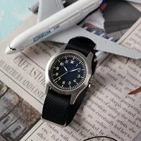 【Hora de escape】Reloj piloto con movimiento de cuarzo VH31 con esfera negra tipo B o tipo A y caja de 38 mm resistente al agua con zafiro de 100 M