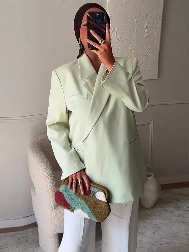 Blazer liso a la moda para mujer, chaqueta holgada de manga larga con cuello vuelto, ropa de calle informal para mujer nueva primavera otoño 2026