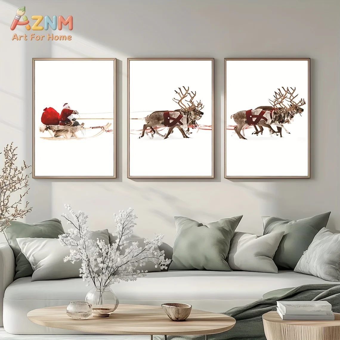 1pc/3pcs Santa Sleigh Canvas Print Rustic Holiday Wall Art Unframed Christmas Posters for Bedroom & Living Room Decor