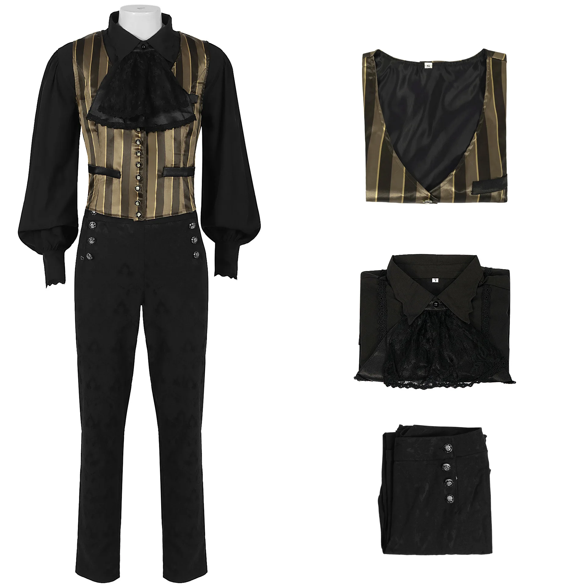 

2025 Mens Halloween Costume Clothing Medieval New Shirt Vest Pant Vampire Renaissance Victorian Steampunk Gothic Shirt
