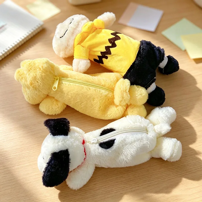 Kawaii Snoopy Plush Pencil Case Soft Stuffed Animal Bag Large Capacity Pen Pouch School Cute Cartoon Stationery Christmas Gift