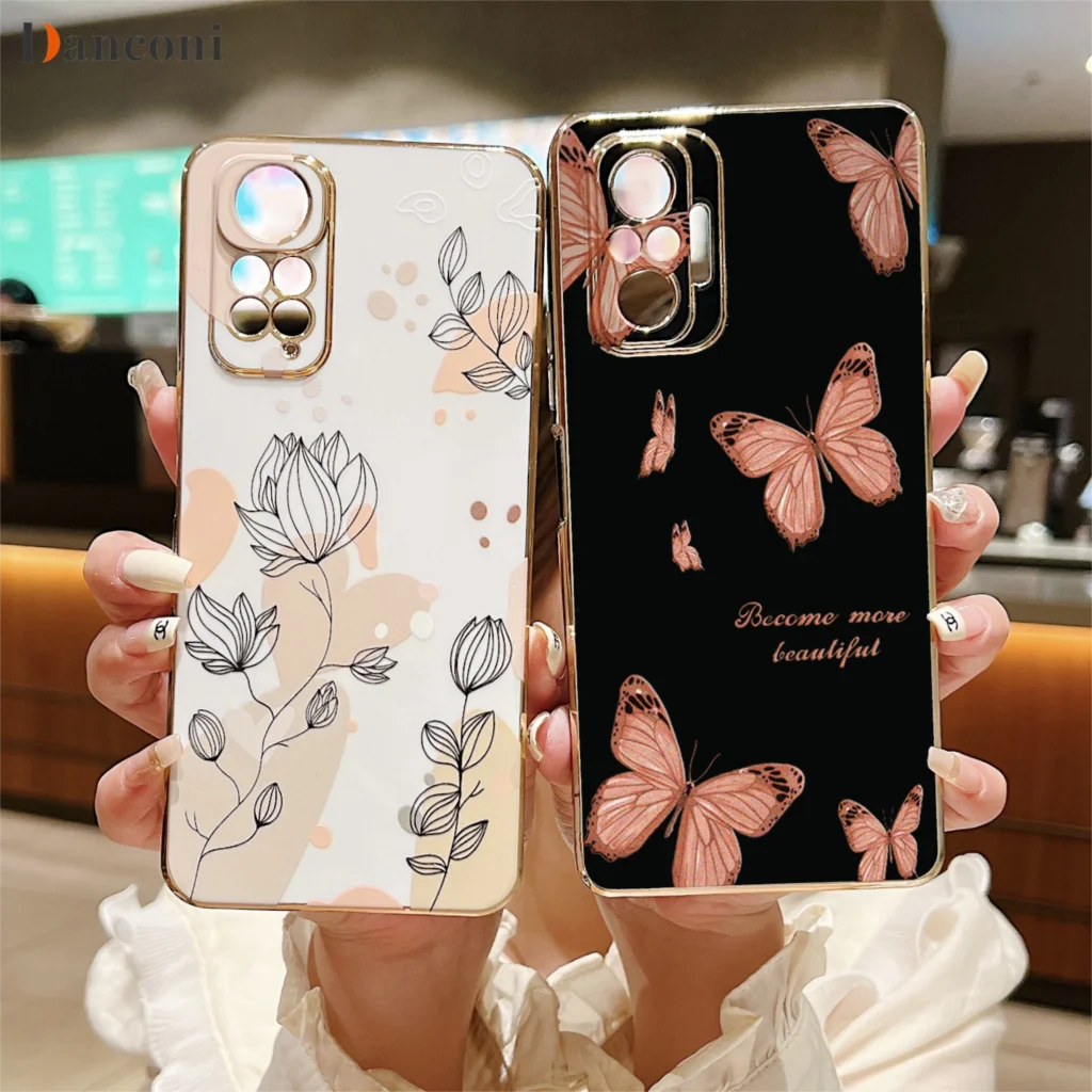 Abstract Plant Luxury Plating Phone Case For Xiaomi Redmi Note 10 Pro 11 10 10s 8 9 Pro Max Plus Redmi 9 9A 9T 9C 10C Cover