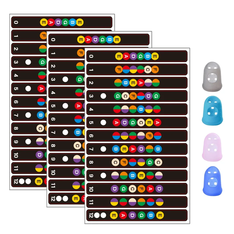 1/3/6pcs Guitar Notes Map Labels Stickers With Finger Cot Fingerboard Decals for 6 String Acoustic Music Teaching Tools TMZ