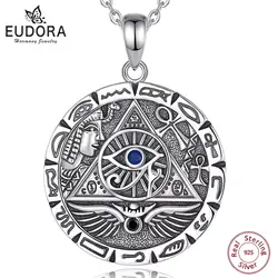 Eudora 925 Sterling Silver Egypt Pyramid All Seeing Evil Eye Illuminati Necklace Egyptian Cross Amulet Pendant Man Women Gift