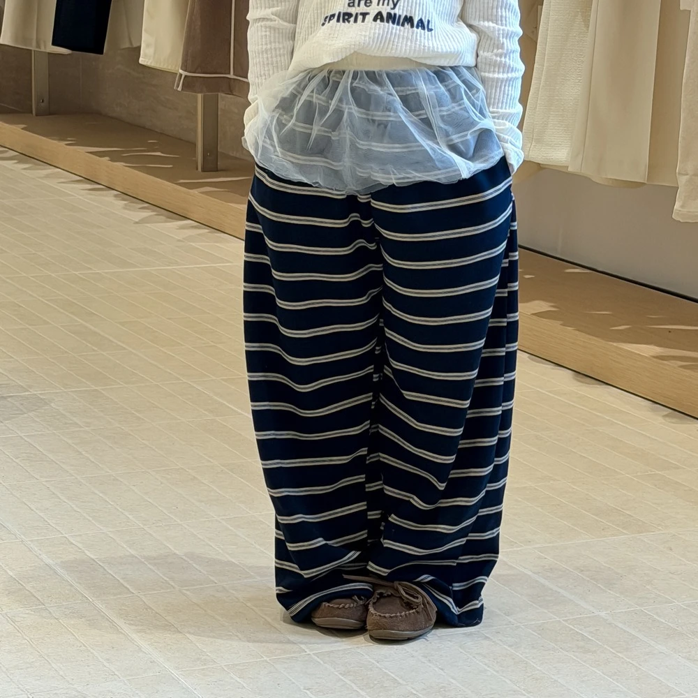 Girls Pants 2026 Spring and Summer New Childrens Clothing Korean Style Girl Baby Fashion Light Loose Stripe Wide Leg Pants