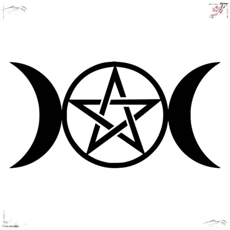 

Exterior Accessories Triple Moon Goddess Wicca Pentacle Cartoon Stickers Black/white KK Decal 15X7.6CM