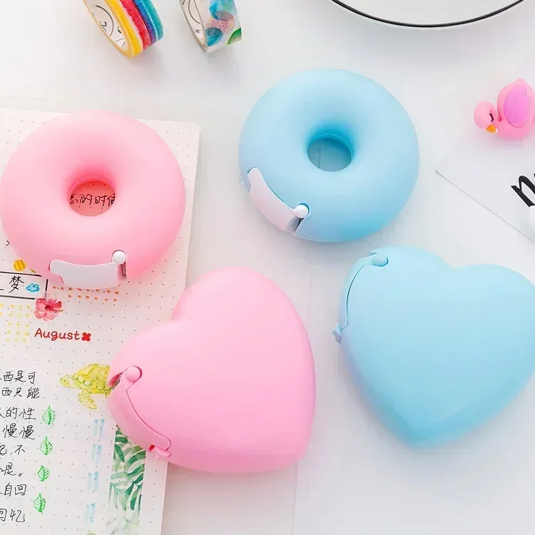 Creative Cartoon Stationery Portable Donut Tape Holder, Invisible Tape Cutter with Small Tape Inside