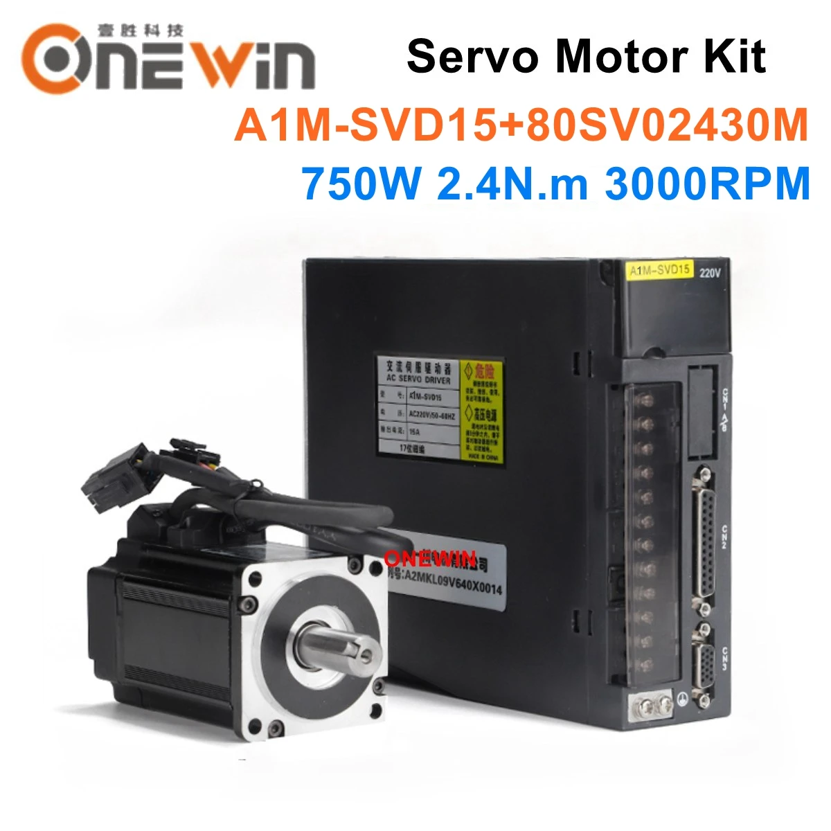 750w 2.4nm 220v ac servo motor driver kit 80mm 3000rpm 80sv02430m jogo do motor A1M-SVD15 ímã permanente