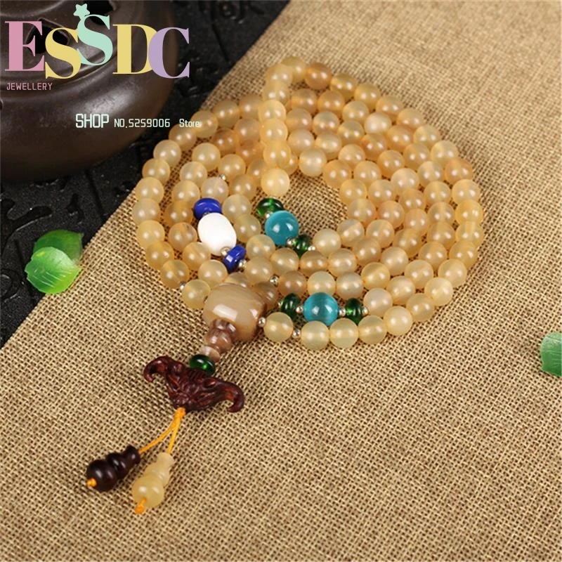 

High Degree New Design Warm Round 108 Natural Goat Horn Beads Fashion Prayer Mala Bracelet or Necklace for Men Women Wholesale