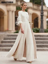 Customized Simple Mother of the Bride Dresses Jumpsuit Long Wedding Guest Gowns Pantsuit Feather Beading Dress Women For Wedding