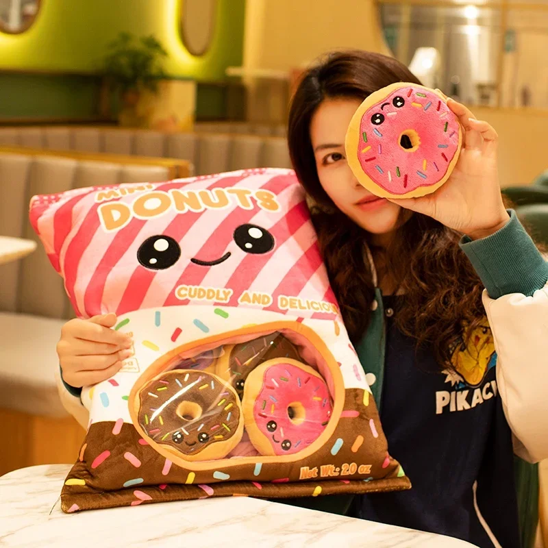 Simulatie Kawaii Donut Tas Mini Bladerdeeg Ballen Frieten Koekjes Poppen Biscuit Snacks Voedsel Pluche Kussen Speelgoed voor Kinderen