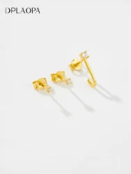 DPLAOPA 100% 925 Sterling Silver 3pcs/Set Plain Stud Earring Clips Pirercing Luxury Pendientes Luxury Fine Jewelry