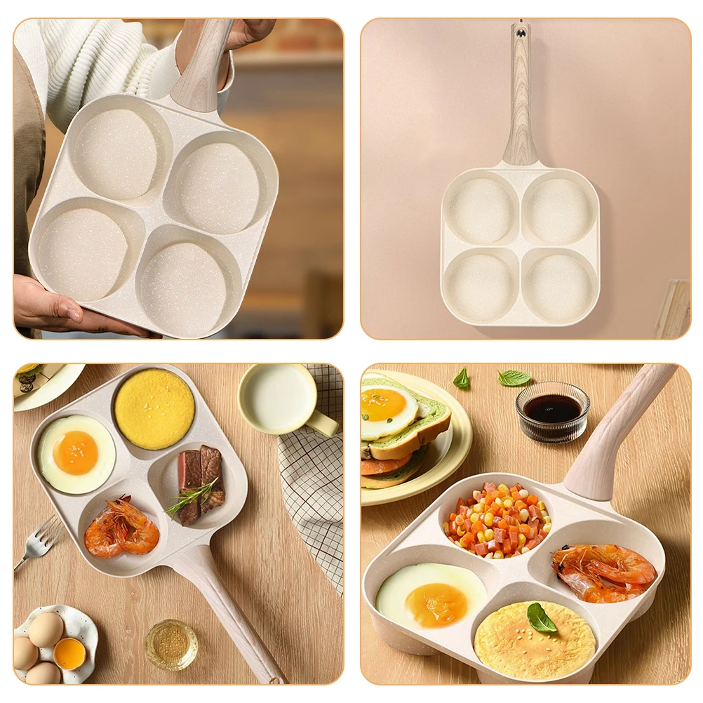 

Divided Omelette Pan Deep Nonstick Egg Frying Pan For Breakfast Thick Burgers Home Use Gas Stove Induction Cooker Beige