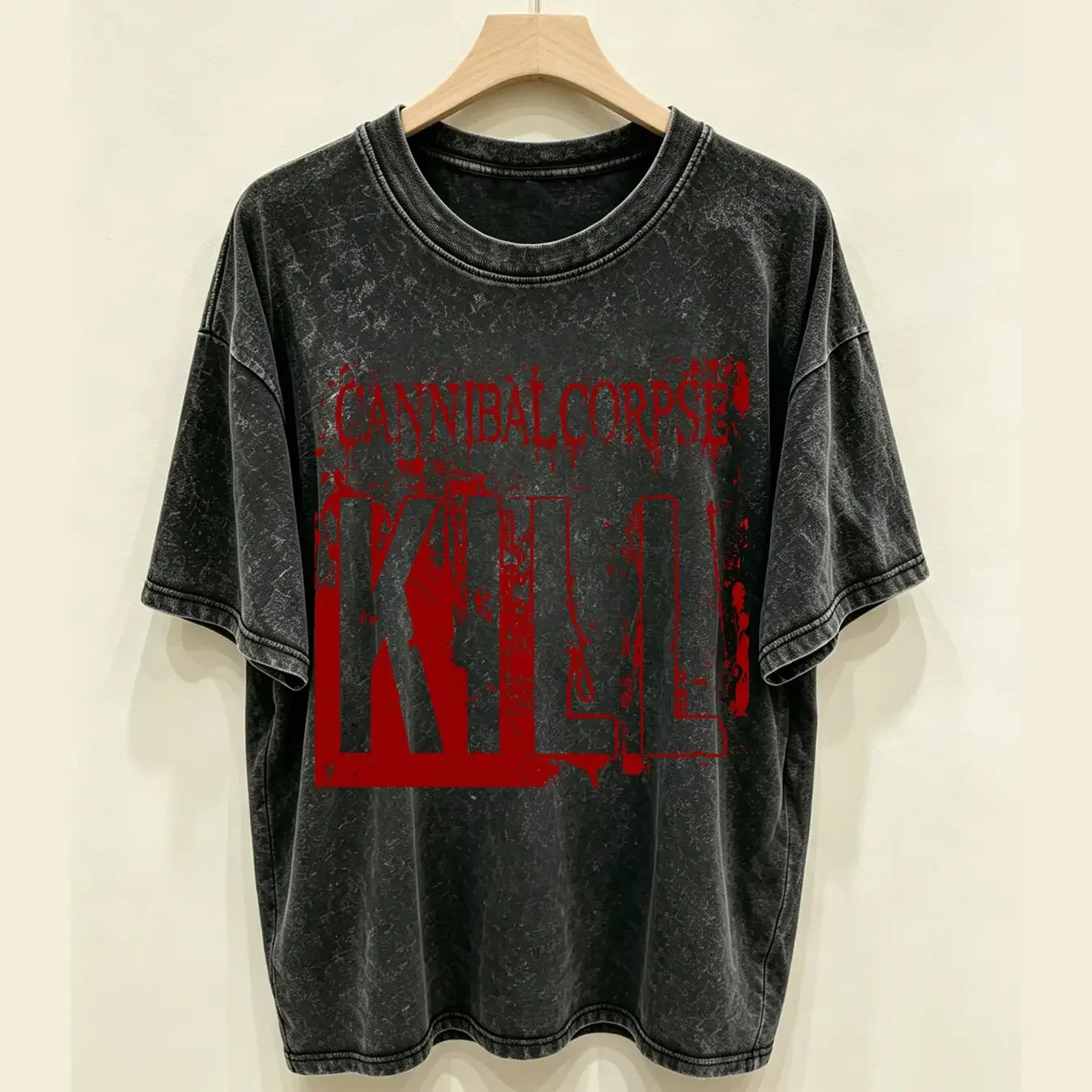 washed T Shirt Cannibal Corpse KILL DTG  Black Full Size vintage Washed fashion Unisex Soft graphic Comfortable Stretched