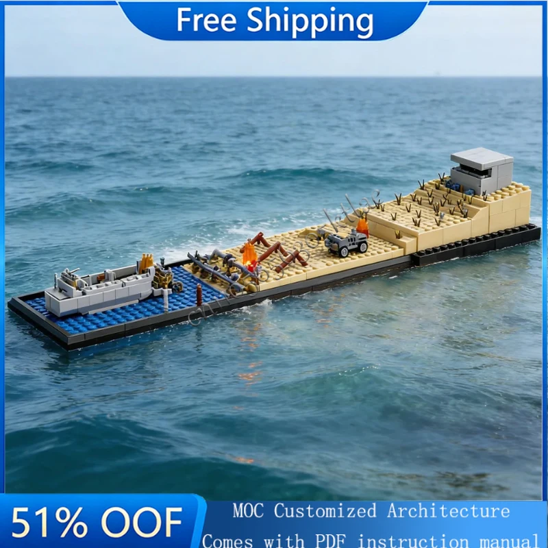 

2124 детали: Пляжная диорама + Лодка Хиггинса + Модель автомобиля MOC, Конструктор-космический корабль, Оригинальные детские сборные блоки, Игрушки и подарки на день рождения