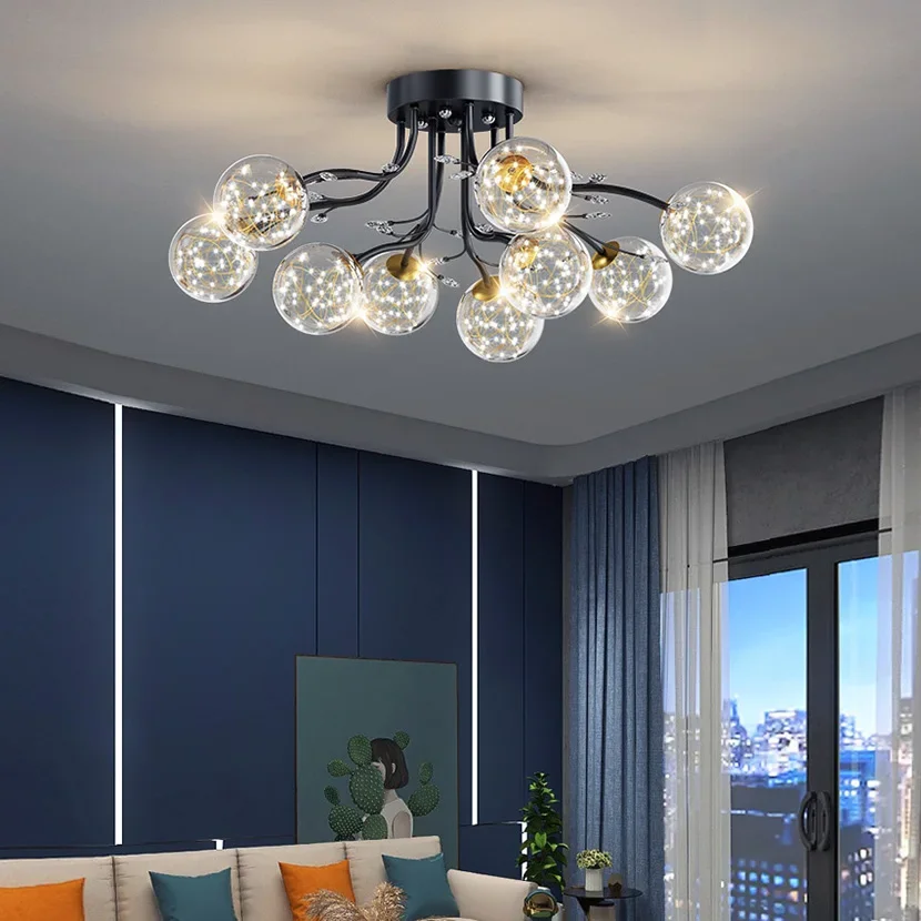 Imagem -03 - Modern Led Star Glass Ball Chandelier Nordic Decoração Interior Lâmpadas Luxo Teto Luz para Sala e Quarto