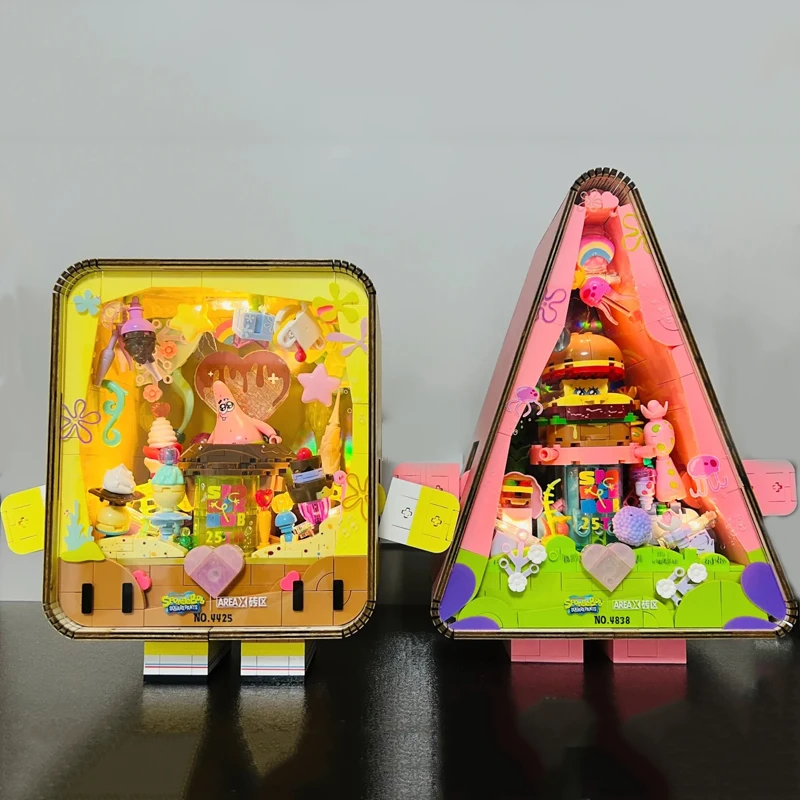 Sembo bloco bob esponja calças quadradas blocos de construção patrick clássico anime cena modelo tijolos luz exibição desktop brinquedos para crianças