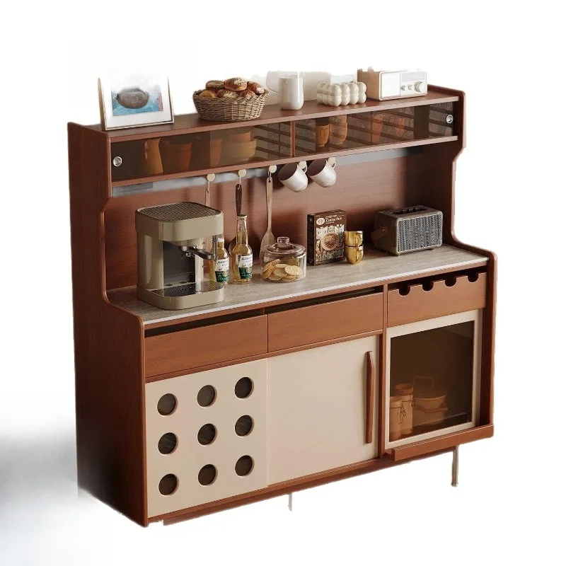 

Solid wood dining side cabinet, retro rock slab locker, wall storage cabinet, tea cabinet, household storage integrated cabinet