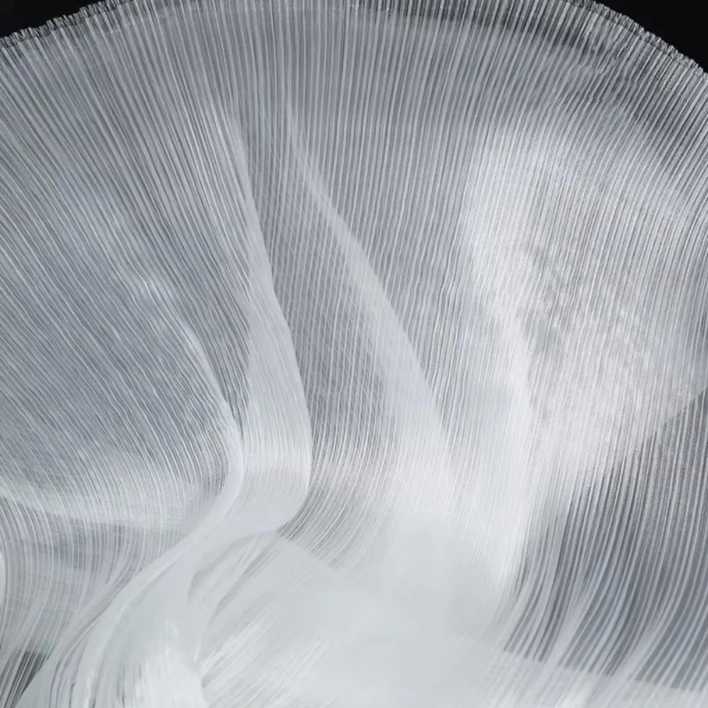 밝은 Organza 패브릭 DIY 폴리 에스터 소재 디자이너 직물 뻣뻣한 모양 주름진 질감 패브릭 배경 꽃 디자인