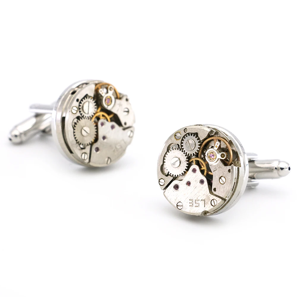 Men\'s Cufflinks Watch Movement Design Silver Color Quality Copper Cuff Links Wholesale&retail