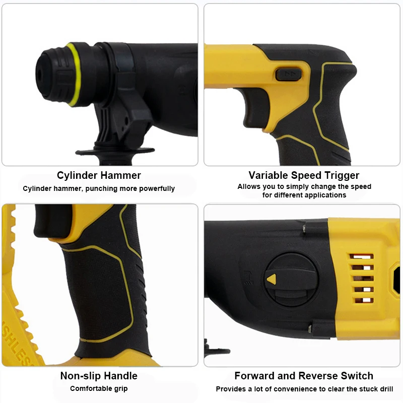 Cordless Brushlee Wireless Impact Multi-function Industrial Concrete Electric Fit Heavy Duty Power Rotary Hammer Drill Tool Set