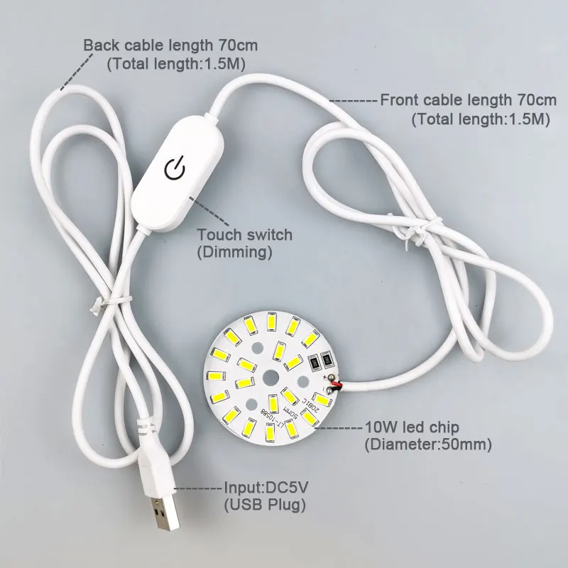 DC 5V USB 1.5m Cable Length LED Lights DIY 3W 10W 7W Desk Book Lamp with Touch Switch Dimmable Bedroom Reading Night Light