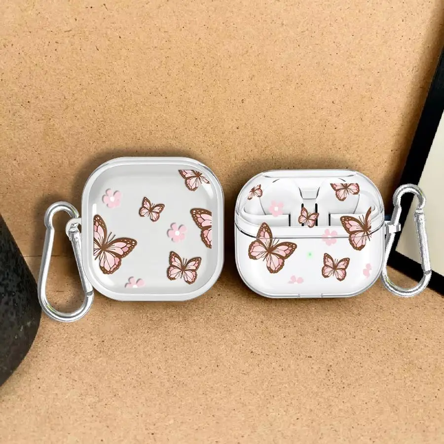 Butterfly And Flower Print Clear Earphone Cases Cover Case For Samsung Galaxy Buds 3Pro 4Pro 4 Pro 3 FE 2 Live