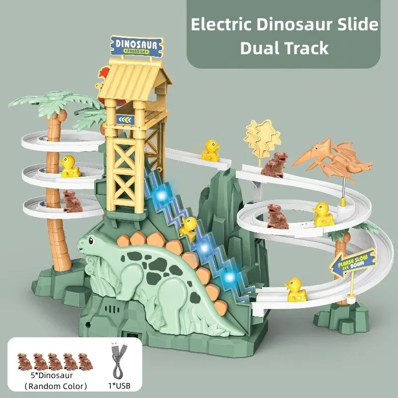 Circuit De Course Dinosaure Avec Escalier Et Toboggan – Jouet Musical Lumineux 2-en-1 Pour Enfants (escalade + Glisse)