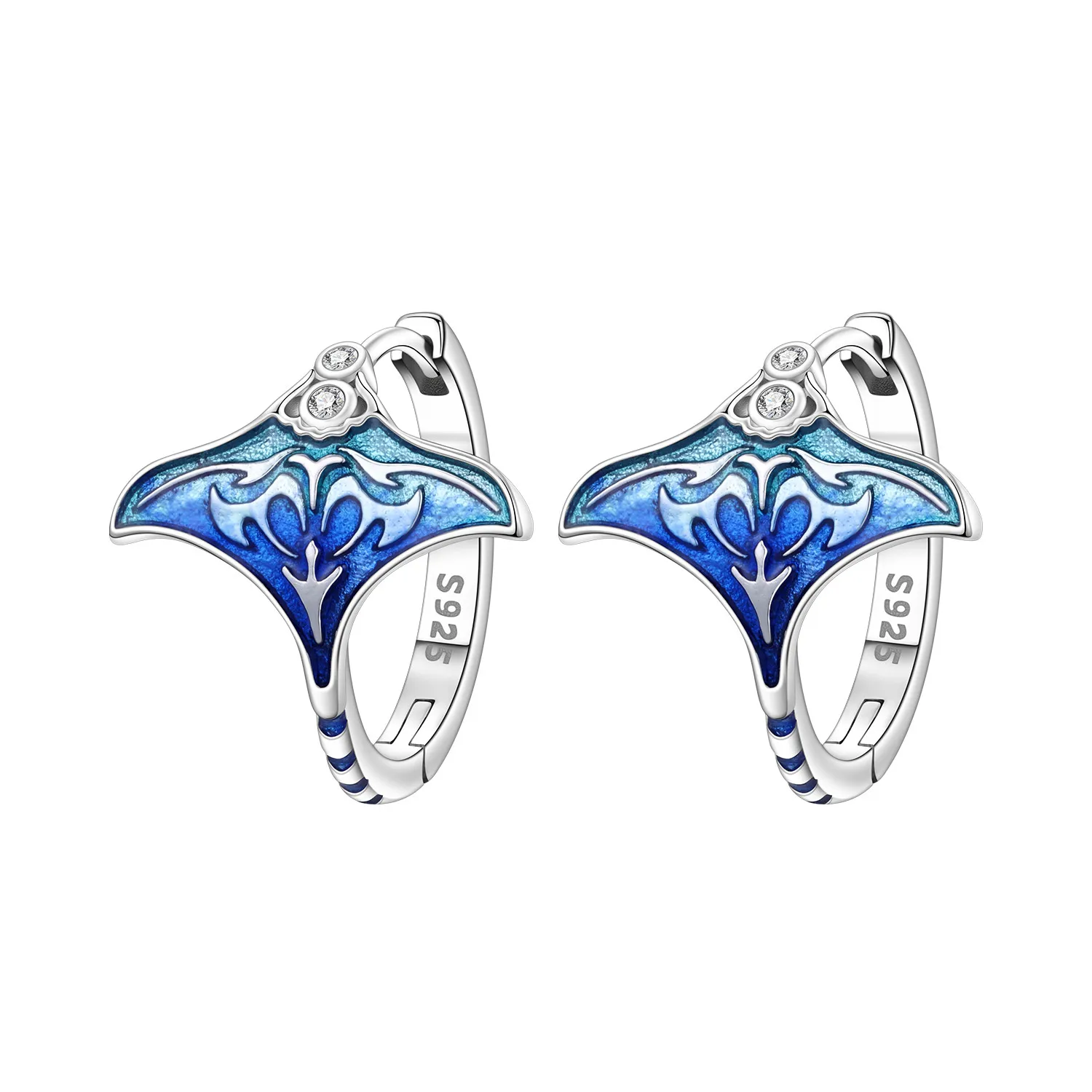 CYCUFF S925 Sterling Silber Blue Devil Fish Ohrringe Creolen Damenschmuck Original Trendige Jubiläumsgeschenke