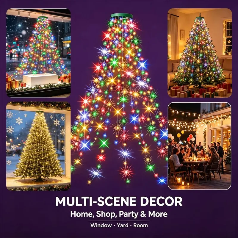 LED Christmas Tree Ring Topper Lights Waterfall String Lights for Xmas Holiday Home Party Decoration