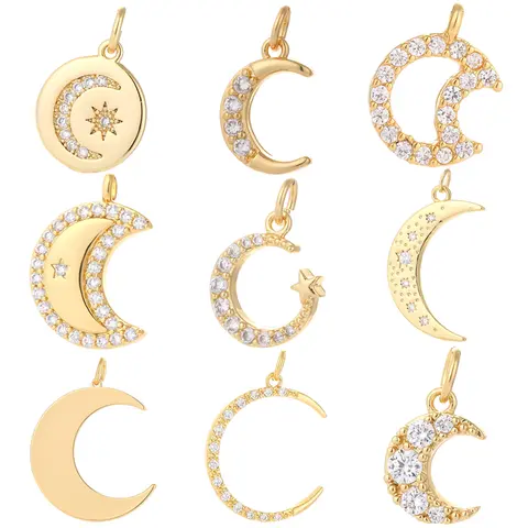 Moon Charms for Jewelry Making Supplies Gold Color Crescent Moon Pendant Diy Earring Bracelet Necklace Copper Zircon Accessories