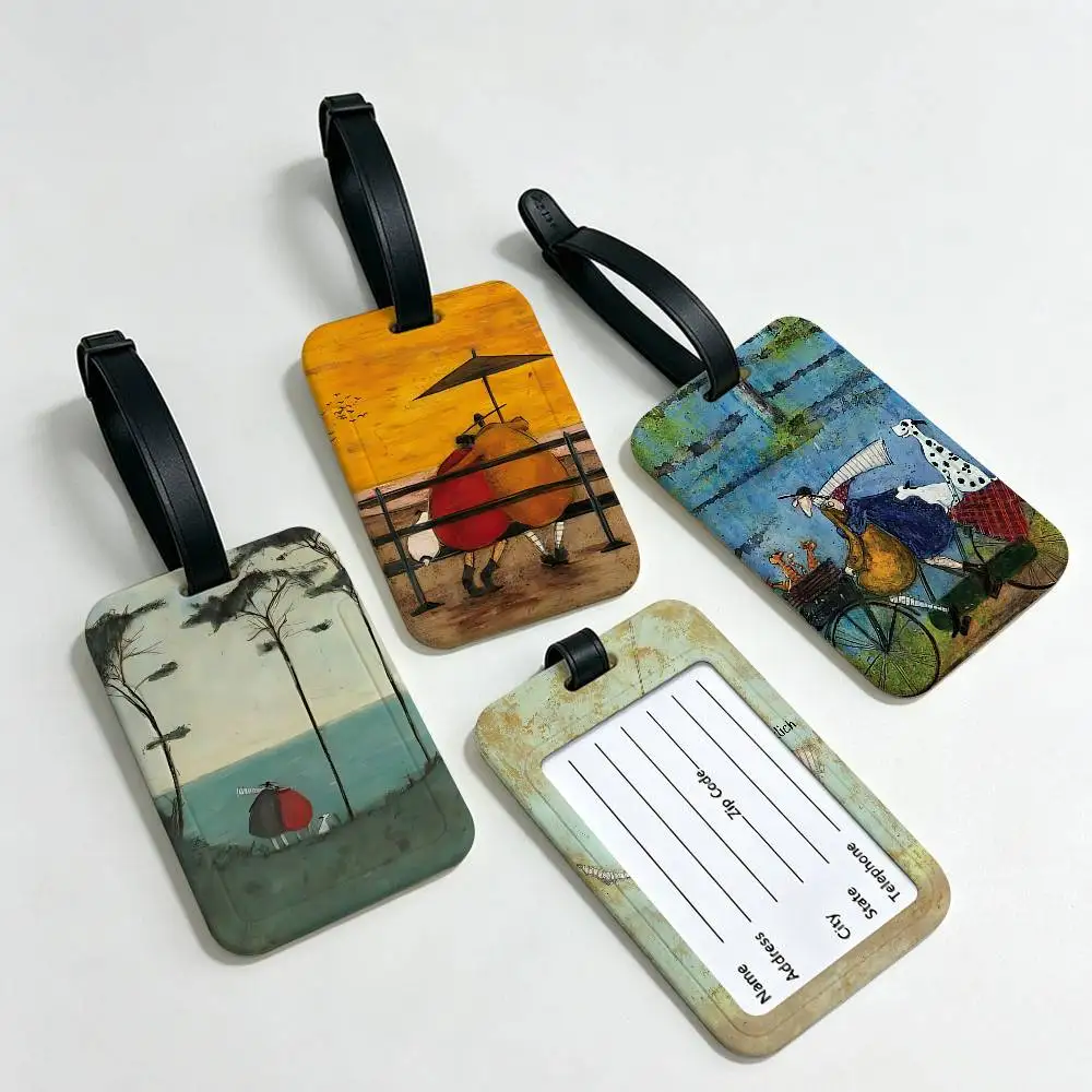 Sam Toft Art Abstrakte Landschaft Leichter Anti-Verlust PVC-Gepäckanhänger mit abnehmbarer Informationskartenhülle Rucksack-Reisezubehör