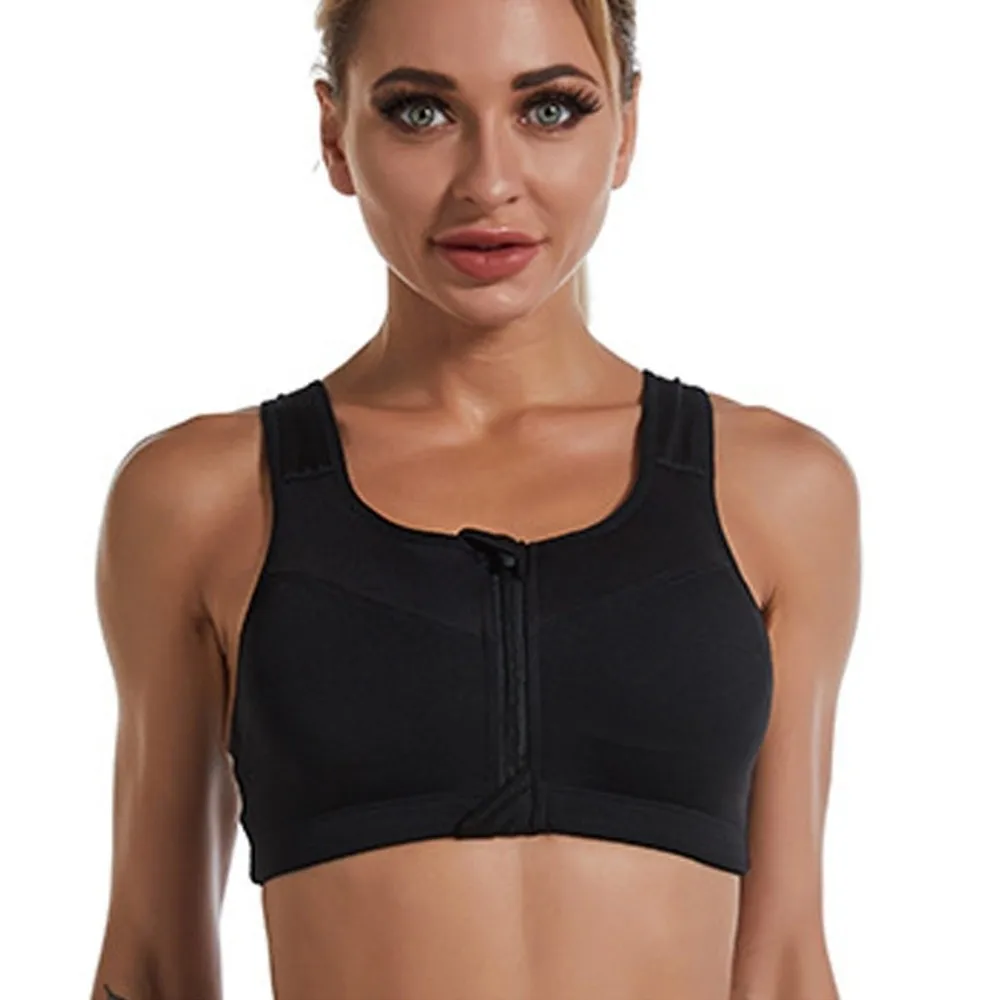 Zipper Sports Bra Anti-shake Design Breathable Fitness Back-breasted Vest Adjustable Moisture-Wicking Yoga Underwear Running