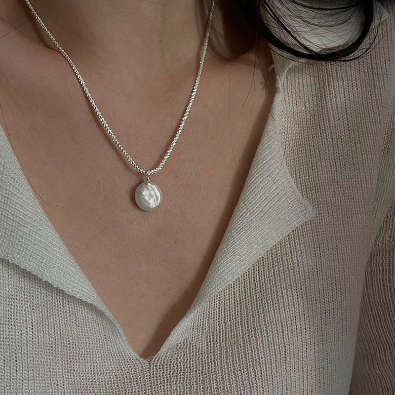 Collier ras du cou en argent regardé S925 avec pendentif en perles pour femme, bijoux fins, coquillage rond, cadeau de mariage simple, boutique,