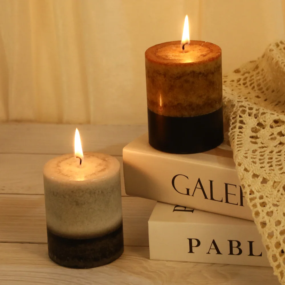 Diameter 6cm Handmade Vintage Cylindrical Scented Candle Home Smokeless Romantic Ornament Emergency Lighting Wedding Church Cand