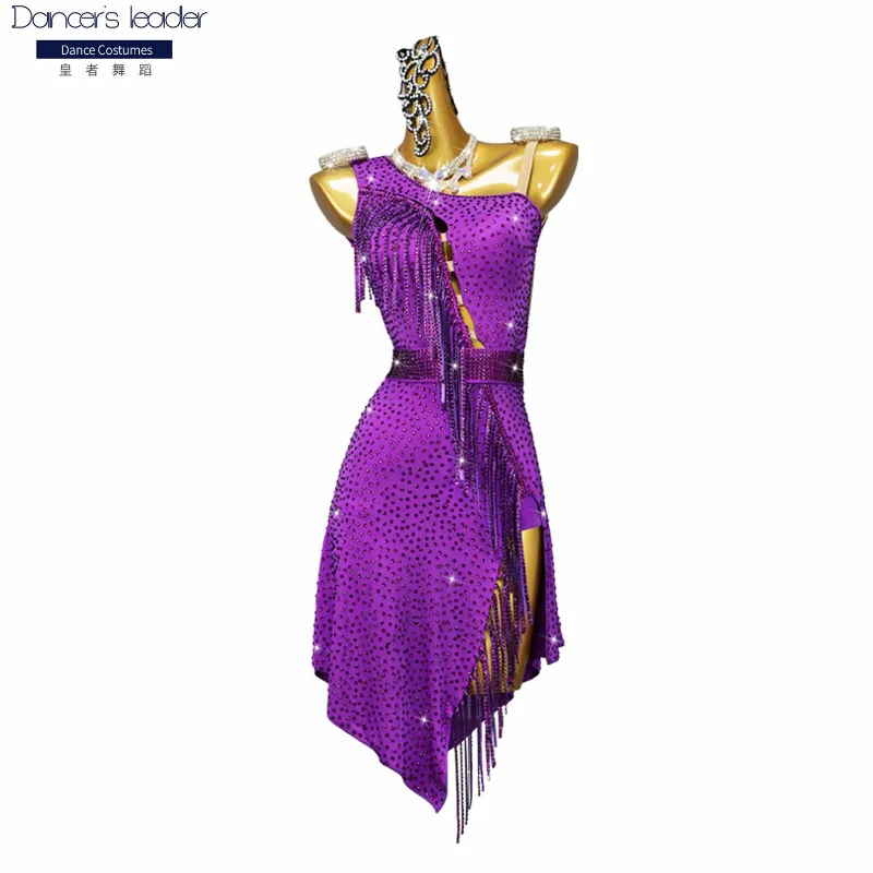 Latin Dance Dress Woman Shiny Diamond Dance Suit Adult Professional Custom Cha Tango Stage Costume Skirt